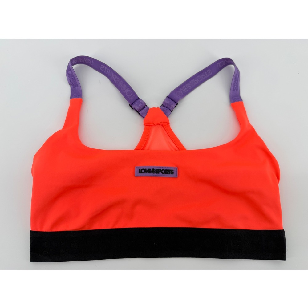 Love & Sports Womens Neon Orange Purple Racerback Sports Bra Medium LS24C128